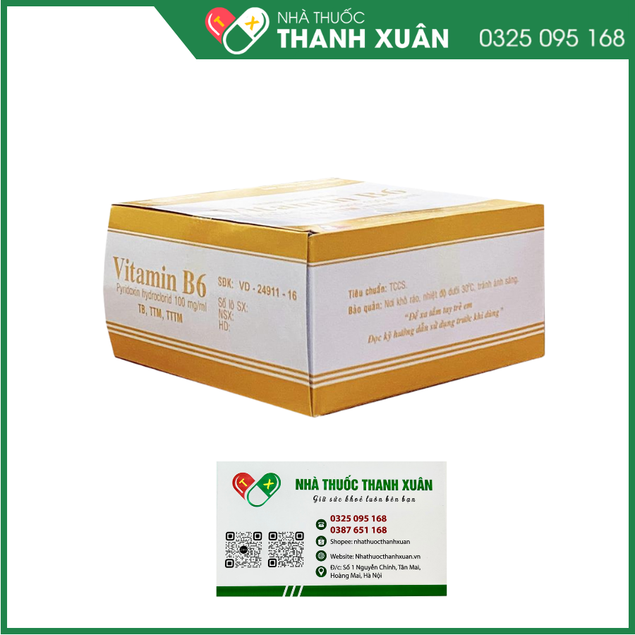 Thuốc tiêm Vitamin B6 100mg/ml điều trị thiếu Vitamin B6, ngộ độc cấp tính gây co giật hoặc hôn mê